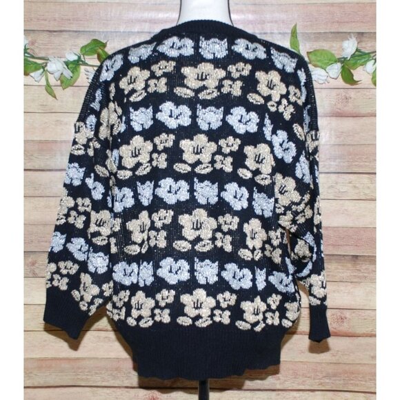 Vintage Extra Touch Black Sweater Womens Size 22W Metallic Floral Retro Pullover - Picture 5 of 8